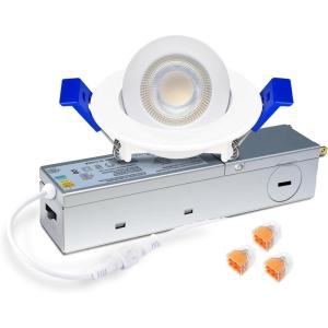 imagezouzai 1 Pack 4 inch 5CCT LED Gimbal Led Recessed Light with Junction Box 36090 Adjustable Directional Eyeball Lighting Dimmable 2700K3000K3500K4000K5000K 900LM 10W85WETLampampEnergy StarWhite 1 Pack