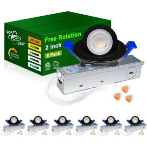 imagezouzai 1 Pack 4 inch 5CCT LED Gimbal Led Recessed Light with Junction Box 36090 Adjustable Directional Eyeball Lighting Dimmable 2700K3000K3500K4000K5000K 900LM 10W85WETLampampEnergy StarBlack 6 Pack