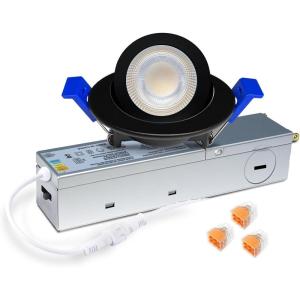 imagezouzai 1 Pack 4 inch 5CCT LED Gimbal Led Recessed Light with Junction Box 36090 Adjustable Directional Eyeball Lighting Dimmable 2700K3000K3500K4000K5000K 900LM 10W85WETLampampEnergy StarBlack 1 Pack