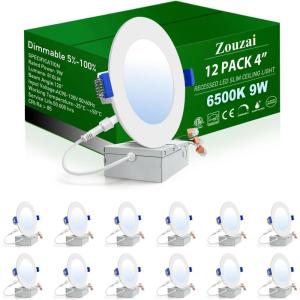 imagezouzai 12 Pack 6 Inch UltraThin LED Recessed Lights 6500K Cool White 12W110W Dimmable with Junction Box Commercial Office Lighting for Kitchen Bathroom Retail Workspaces4 inch