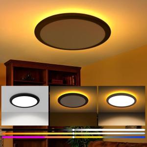 imagezouzai 12Inch LED Ceiling Light Flush Mount 5CCT 2700K6000K Colorful Night Light AmberPinkIce Blue 22W8W Dimmable Fixture for Bedroom Living Room White DIP Switch 1 PackBlack
