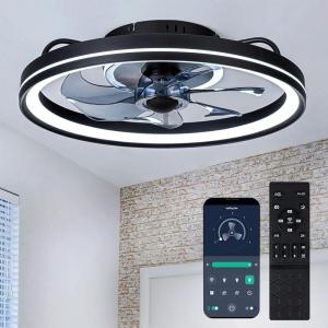 imagezouzai Low Profile Ceiling Fan with Lights and Remote 189 inch Modern Ceiling Fans Flush Mount Dimmable LED Fan Light Ceiling Fans with Lights for Bedroom Black Frosted RingBlack