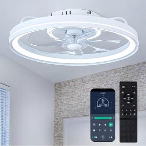 imagezouzai Low Profile Ceiling Fan with Lights and Remote 189 inch Modern Ceiling Fans Flush Mount Dimmable LED Fan Light Ceiling Fans with Lights for Bedroom Black Frosted RingWhite