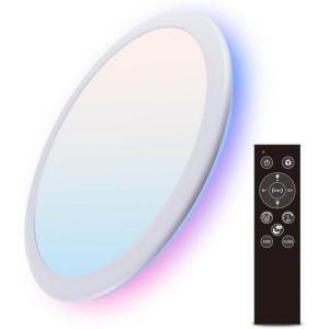 imagezouzai RGB Led Flush Mount Ceiling Light with Remote Control 12 inch 22W 2400LM 3000K6500K Dimmable Color Changing Wired Light Fixture Colorful for Bedroom Kids Room Party Festival White
