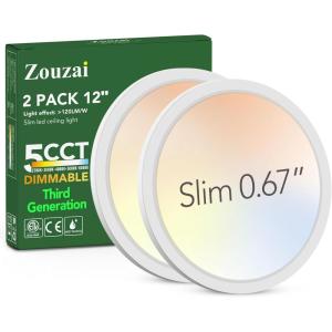 imagezouzai Third Generation LED Flush Mount Ceiling Light Dimmable 5CCT Reset 2700K3000K4000K5000K6000K7 inch 15W Ultra Thin Round Lighting Fixture for Bedroom ETL Listed 7 inch Black 12 PackWhite2 Pack