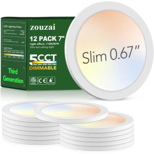 imagezouzai Third Generation LED Flush Mount Ceiling Light Dimmable 5CCT Reset 2700K3000K4000K5000K6000K7 inch 15W Ultra Thin Round Lighting Fixture for Bedroom ETL Listed 7 inch Black 12 PackWhite12 Pack