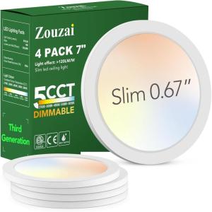 imagezouzai Third Generation LED Flush Mount Ceiling Light Dimmable 5CCT Reset 2700K3000K4000K5000K6000K7 inch 15W Ultra Thin Round Lighting Fixture for Bedroom ETL Listed 7 inch Black 12 PackWhite4 Pack