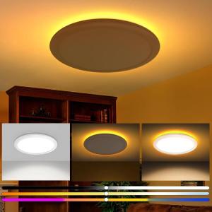 imagezouzai 12 Inch LED Flush Mount Ceiling Light Fixture with Night Light 22W 2400LM 2700K3000K3500K4000K5000K Selectable Dimmable Ceiling Lights for Bedroom Dining Room Kitchen Round White
