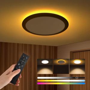 imagezouzai 12 Inch LED Flush Mount Ceiling Light Fixture with Night Light Black22W 2400LM 2700K3000K3500K4000K5000K Selectable Dimmable Ceiling Lights for BedroomRemote Control