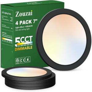 imagezouzai LED Flush Mount Ceiling Light Dimmable 5CCT Selectable 2700K3000K4000K5000K6000K7 Inch 15W Super Slim for Bedroom Energy Star ampamp ETL Listed7 inch4 PackBlack