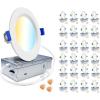 imagezouzai 24 Pack UltraThin LED Recessed Ceiling Light with Junction Box 5CCT Adjustable Dimmable CanKiller Downlight  ETL and Energy Star Certified Baffle 6 inch4 inch