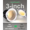 imagezouzai 12 Pack 3 Inch 5CCT LED anit Glare Down Light with Junction Box 2700K3000K3500K4000K5000K Selectable LED spot Dimmable  ETL and Energy Star Certified Black 3 inch 12 PackWhite