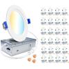 imagezouzai 24 Pack UltraThin LED Recessed Ceiling Light with Junction Box 5CCT Adjustable Dimmable CanKiller Downlight  ETL and Energy Star Certified Baffle 6 inch4 inch
