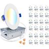 imagezouzai 24 Pack UltraThin LED Recessed Ceiling Light with Junction Box 5CCT Adjustable Dimmable CanKiller Downlight  ETL and Energy Star Certified Baffle 6 inch4 inch