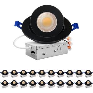 imagezouzai 20 Pack 4 inch 5CCT LED Gimbal Led Recessed Light with Junction Box 36090 Adjustable Directional Eyeball Lighting Dimmable 2700K3000K3500K4000K5000K 900LM 10W85WETLampampEnergy Star