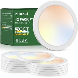 imagezouzai LED Flush Mount Ceiling Light Dimmable 5CCT Reset 2700K3000K4000K5000K6000K7Inch 15W Ultra Thin Round Lighting Fixture for Bedroom ETL ListedWhite12 Pack7 inch7INCH12PW