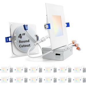 imagezouzai Square Led Recessed Lighting5CCT Ultra Thin Square Led Ceiling Light with Junction BoxCRI902700K5000K SelectableDimmable Canless DownlightETL and Energy Star Black12 Pack 4 InchWhite