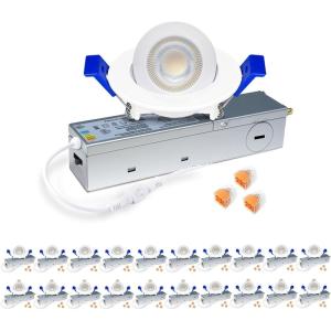 image:imagezouzai 20 Pack 2 inch 5CCT LED Gimbal Led Recessed Light with Junction Box 36090 Adjustable Directional Eyeball Lighting Dimmable 2700K3000K3500K4000K5000K 900LM 10W85WETLampEnergy Star