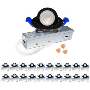 image:imagezouzai 20 Pack 2 inch Black LED Gimbal Led Recessed Light with Junction Box 36090 Adjustable Directional Eyeball Lighting Dimmable 2700K3000K3500K4000K5000K 900LM 10W85WETLampEnergy Star