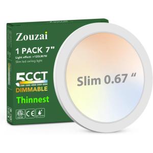 image:imagezouzai LED Flush Mount Ceiling Light Dimmable 5CCT Selectable 2700K3000K4000K5000K6000K7 Inch 15W Ultra Thin Round Lighting Fixture for Bedroom ETL Listed 7 InchWhite1 Pack