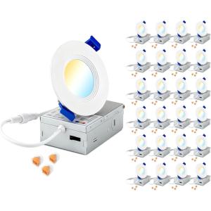 image:imagezouzai 24 Pack 3 inch UltraThin LED Recessed Ceiling Light with Junction Box 5CCT Adjustable Dimmable CanKiller Downlight  ETL and Energy Star Certified Baffle 3 inch